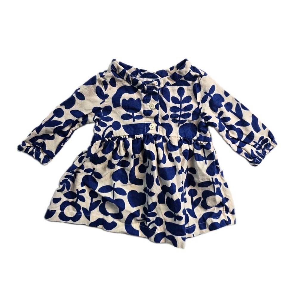 Hanna Andersson Baby Girls Flannel Dress 3-6 Months Blue Floral Long-Sleeve